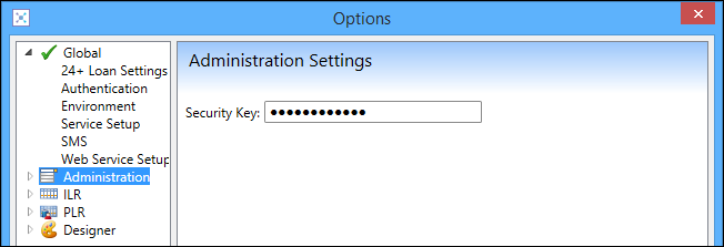 Options window